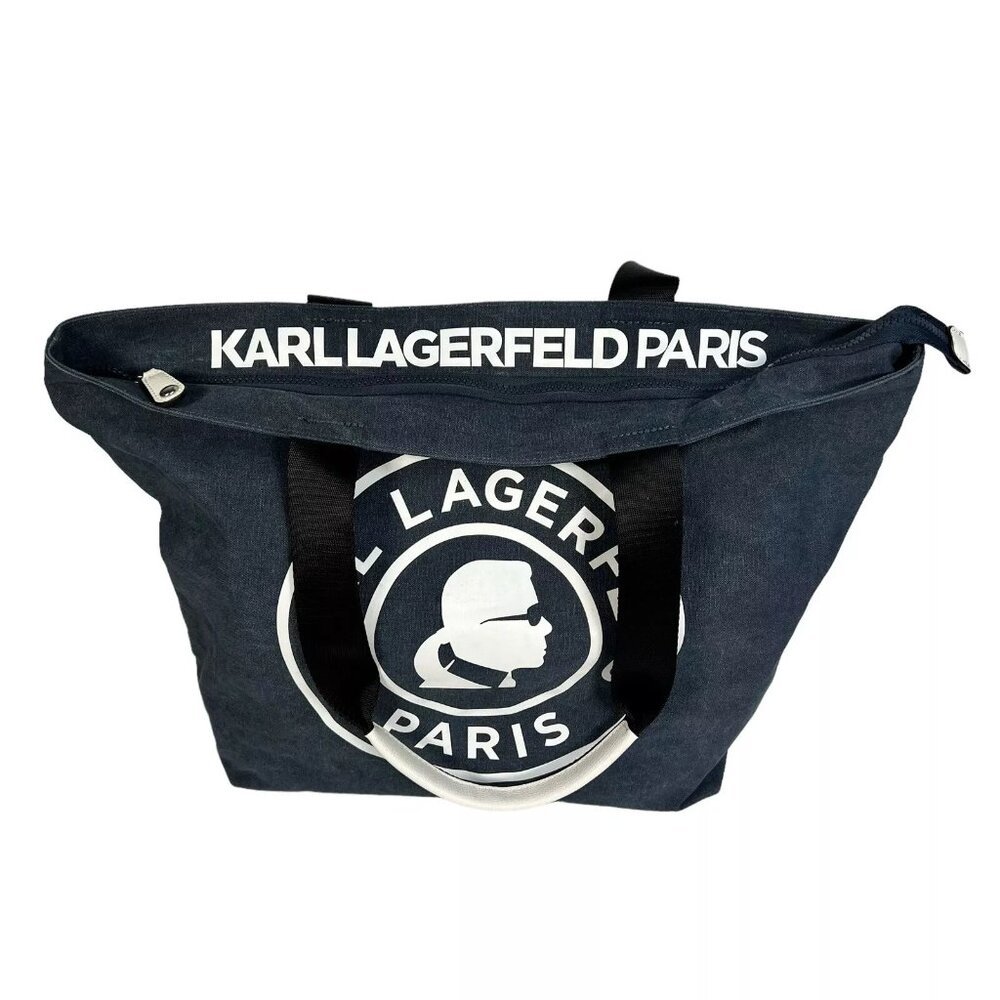 Karl Lagerfeld Paris Kristen Canvas Tote Bag Signature Blue - Picture 2 of 16